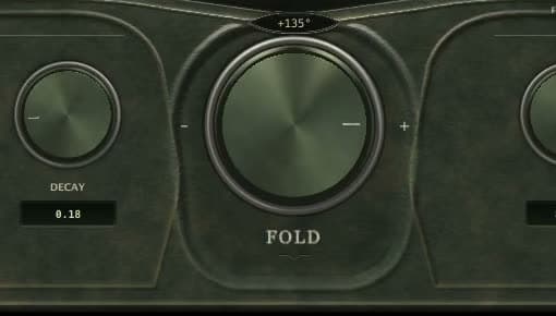 Close view of Fold's main control and olive metal finish